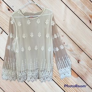 Toffee Apple Lace and Sheer Tunic Pearl Accents XXL